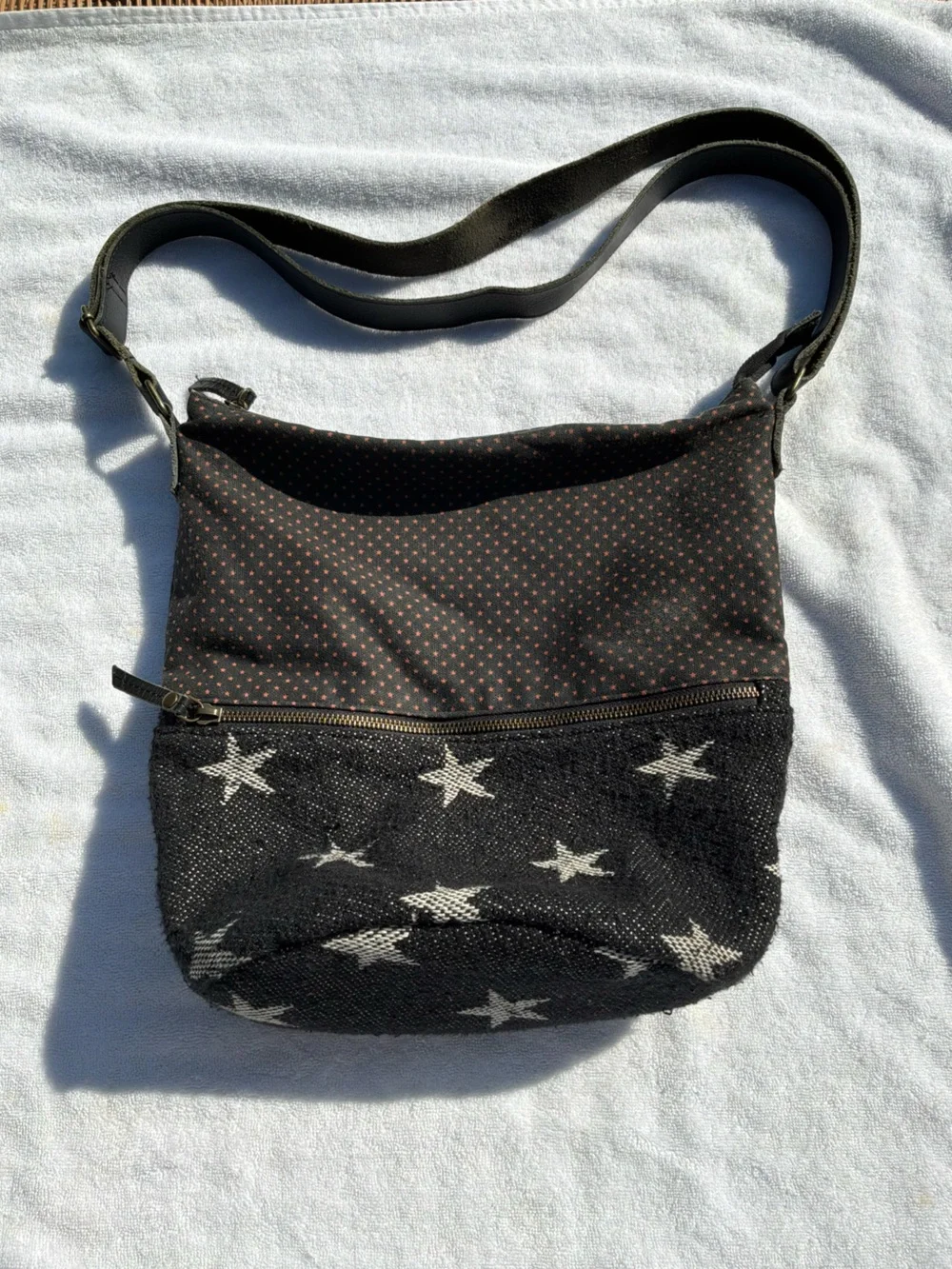 Fat Face Black Star Print Crossbody Bag